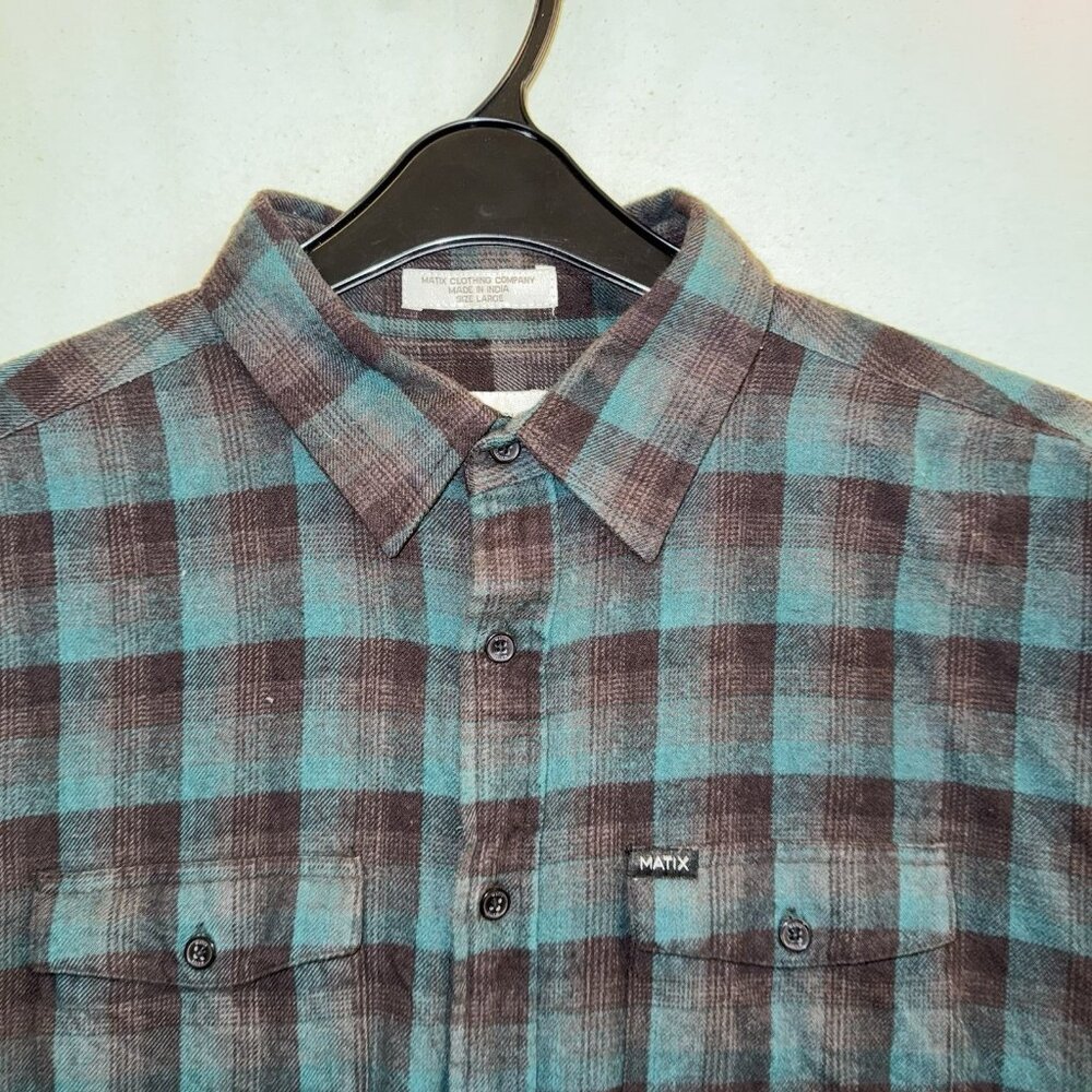MATIX Men's Long Sleeve Flannel Plaid Snap Up Shirt Size Large